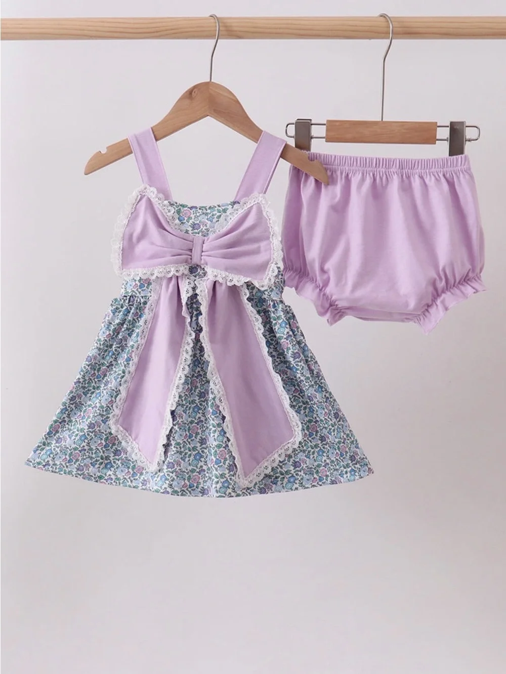 NWT Abby & Evie Lilac Bow Floral Dress & Bloomers Set for Kids